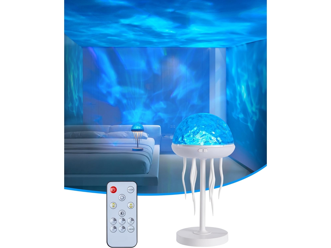 Luz Noturna 2 em 1 Projeção de Estrelas, 6 Cores Ajustáveis, com Controle Remoto CZHHMART (formato de Água viva)