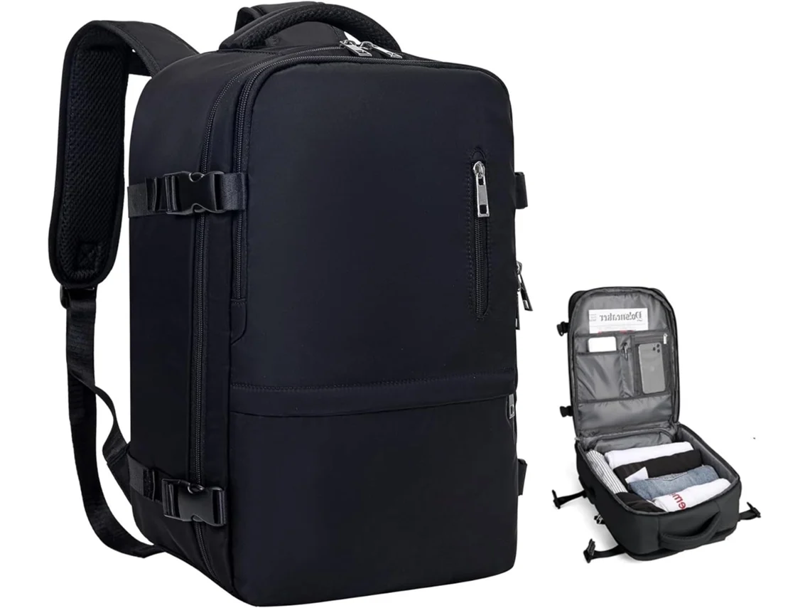 Mochila de viagem bagagem de mão mala de cabine, bolsa de transporte, caminhada à prova d'água para esportes ao ar livre (preto)