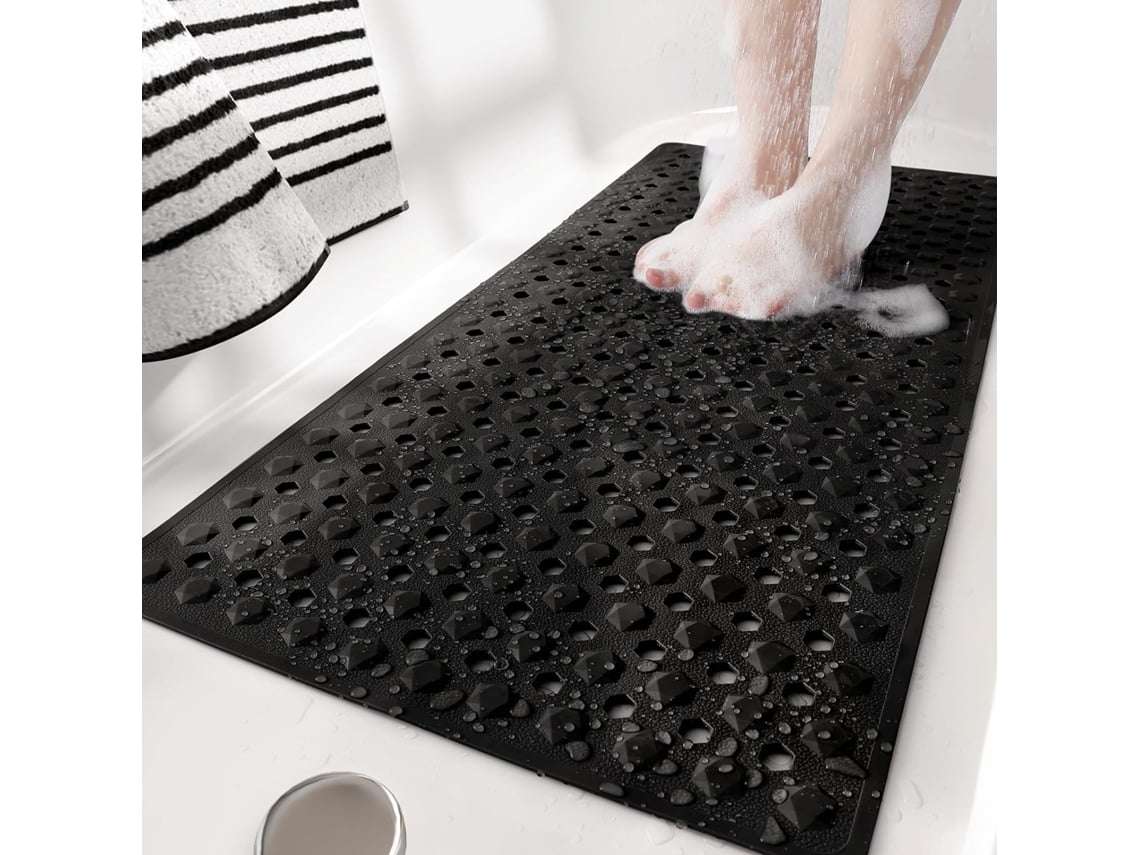 Alfombrilla De Ducha Antideslizante De Pvc De 88x40 Cm, Resistente Al Moho, Lavable A Máquina Y Suave Al Tacto (henten Home, Negra)