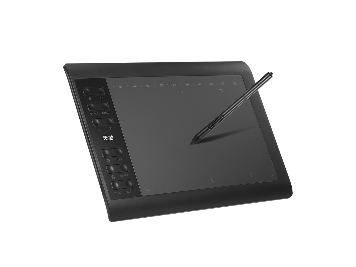 Tableta gráfica 10moons 1060 Plus, tablero grande de 10*6 pulgadas, área exclusiva de pintura para teléfono con bolígrafo pasivo de 8192 niveles de presión, 5080 LPI negro