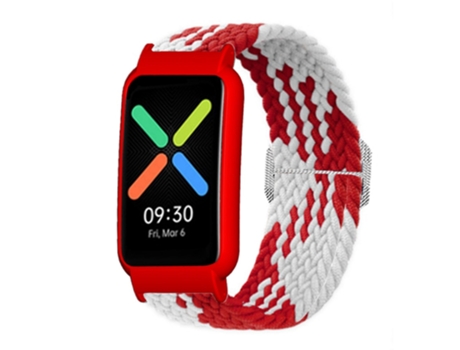 Correa de nailon con elástico de punto para Oppo Watch - rojo blanco/rojo