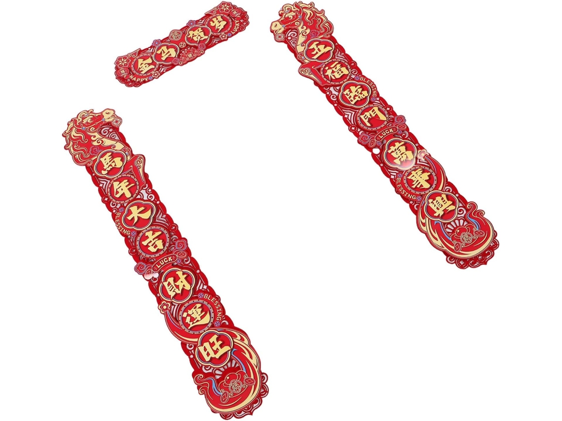Yardenfun 3 Piezas Decoración De Año Chino Pareados Adhesivos Duraderos Para Puerta Festival Primavera Símbolo Buena