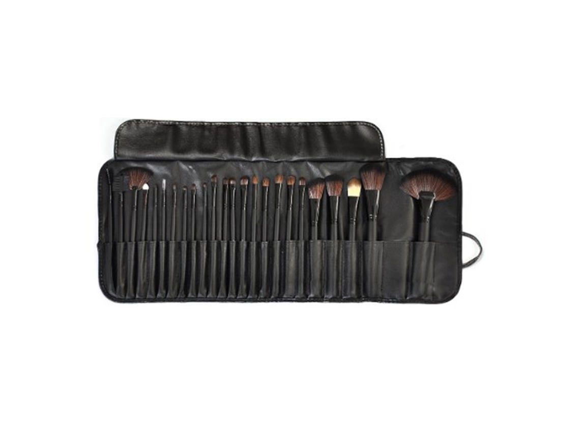 Juego De 24 Brochas De Maquillaje Suaves Negras Con Estuche De Cuero Sintético Para Maquillaje Profesional.