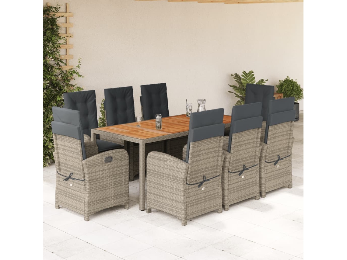 Conjunto de comedor de jardín DKD Home Decor de 9 piezas con cojines, ratán gris