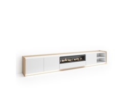 Mueble Tv, Televisión, 310x37x50cm, Para Tv Hasta 80", Chimenea Eléctrica, Led, Blanco Y Roble Soft
