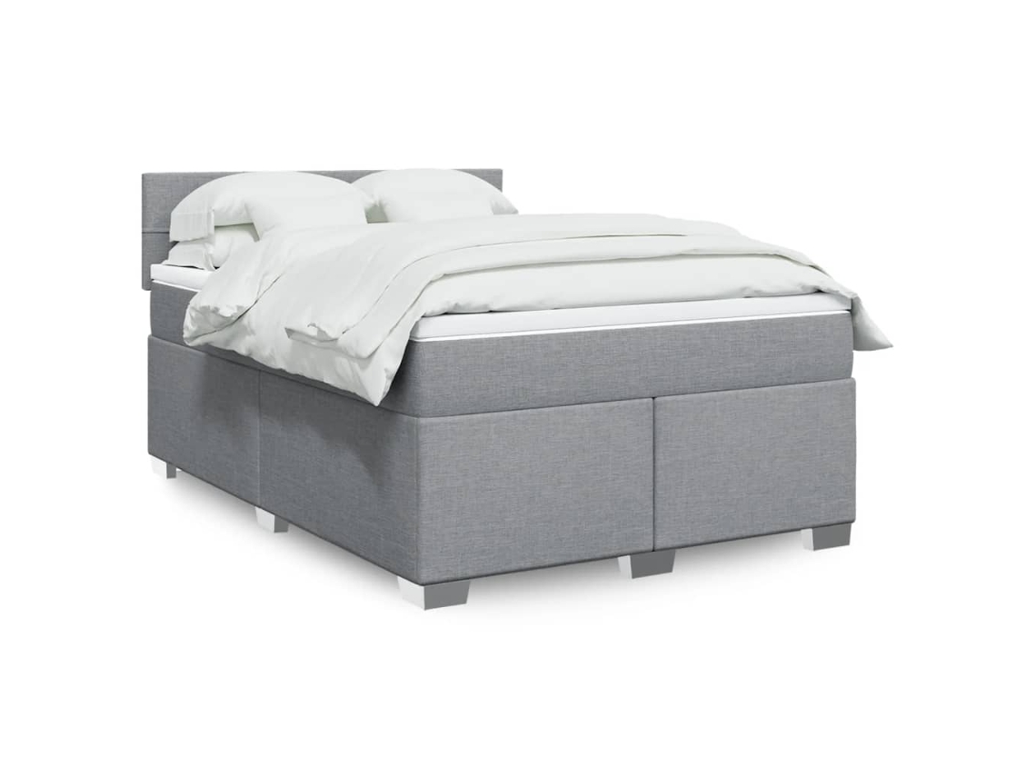 Cama Box Spring Con Colchón Tela Gris Claro 140x190 Cm