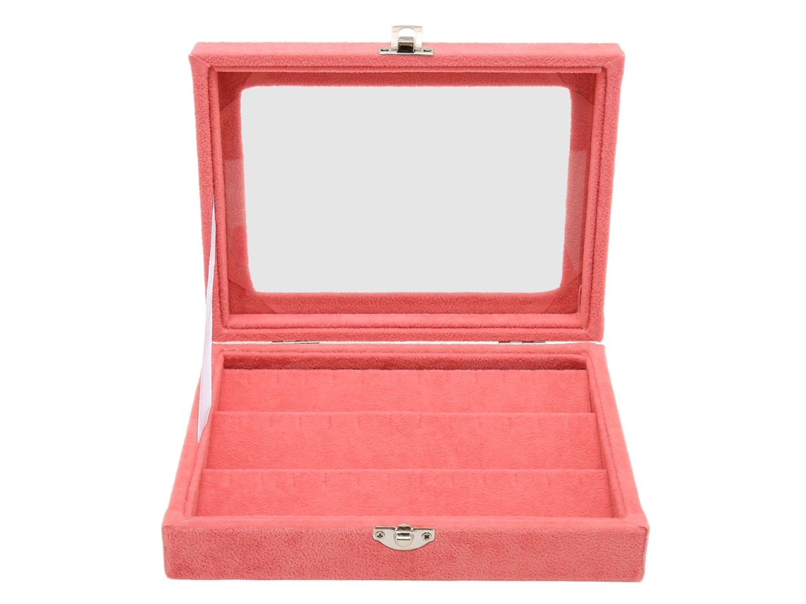 Vitrina pequeña de cristal rosa para alfileres