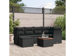 Conjunto de sofá de jardín de 7 piezas con cojines, ratán negro, Dkd Home Decor
