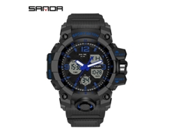 Reloj Deportivo Multifuncional, Moderno Y Elegante (negro Y Azul para Hombre) Con Acabado Luminoso.