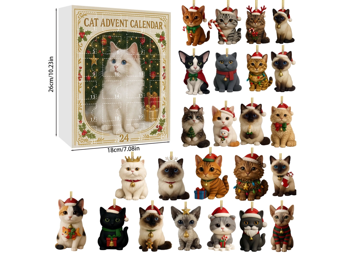Calendario de Adviento, 24 colgantes decorativos navideños de gatos M01 Digitallab