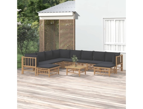 Conjunto 11 de muebles de jardín VIDAXL bambú con cojines gris oscuro