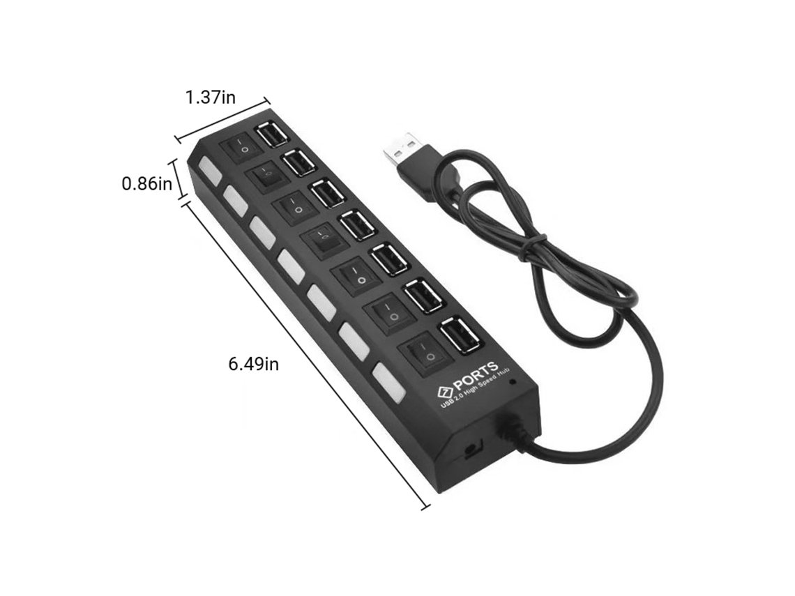 Concentrador Usb Con 7 Puertos E Interruptores, Cable Largo Para Transferencia De Datos, Para Portátiles Y Ordenadores De Sobremesa.
