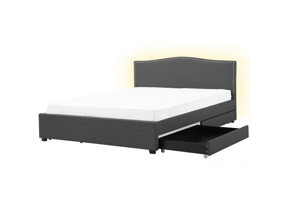 Cama LED con almacenaje de poliéster gris oscuro 180 x 200 cm MONTPELLIER