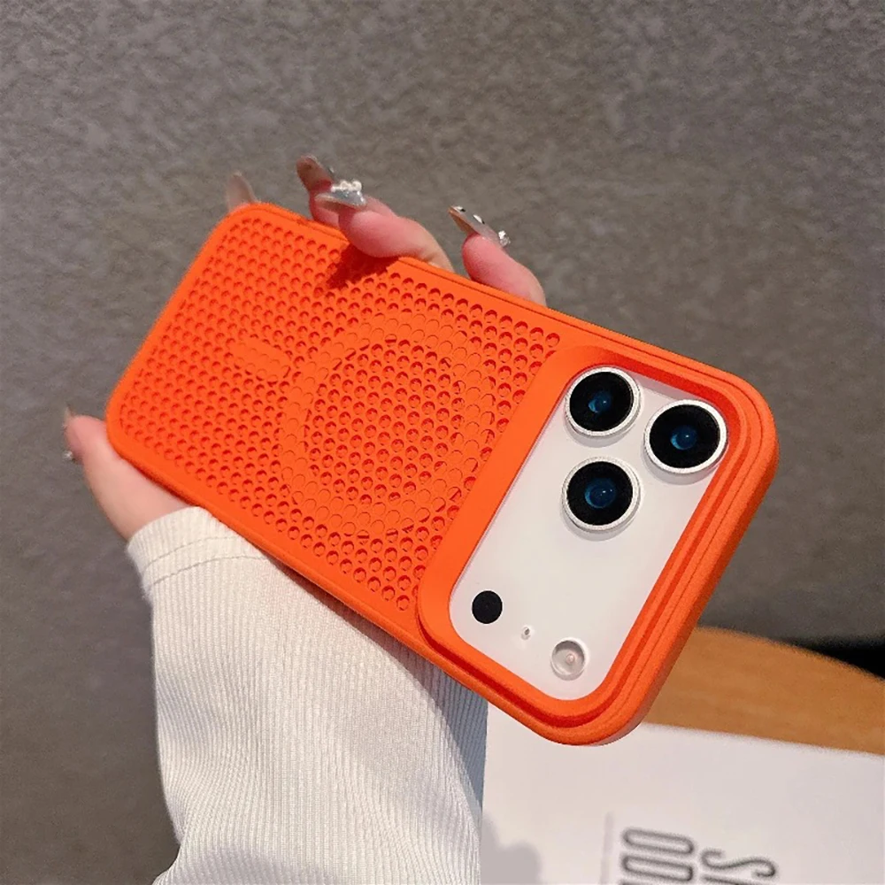 (iphone 16 Naranja) Funda Con Refrigeración Celular Para Iphone, Cubierta Protectora Magnética Magsafe.