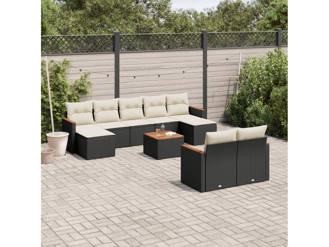 Conjunto de sofás de jardín de 10 piezas DKD Home Decor con cojines de mimbre negros