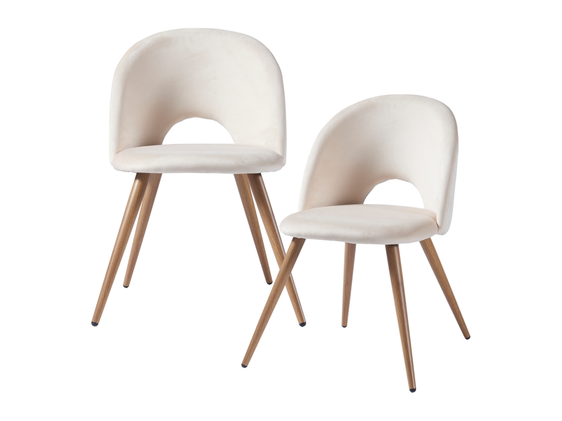 Conjunto de 2 cadeiras de jantar Karijoki em veludo e metal 77 x 50 x 55 cm - Bege e Natural [EN.CASA]
