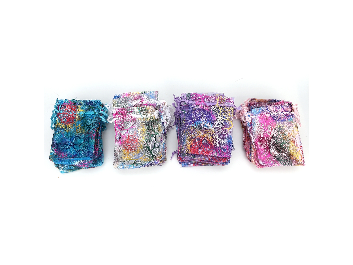 100 bolsas de organza para bodas y fiestas, colores surtidos y con cordón ajustable.