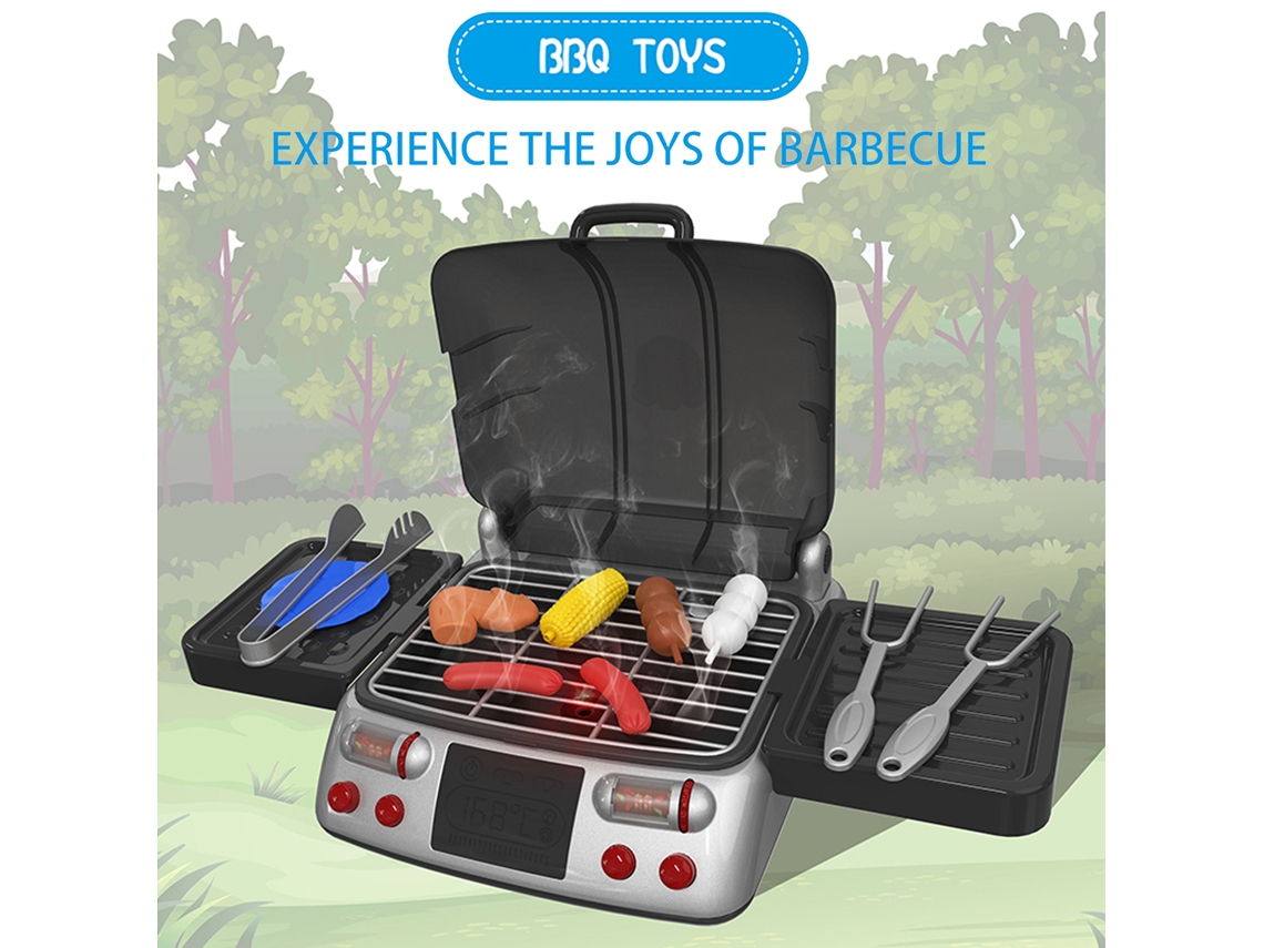 Juego De Barbacoa Con Sonido De Chisporroteo, Humo Y Luz - 19 Piezas - Juguete De Cocina Para Niños - Regalo De Cumpleaños