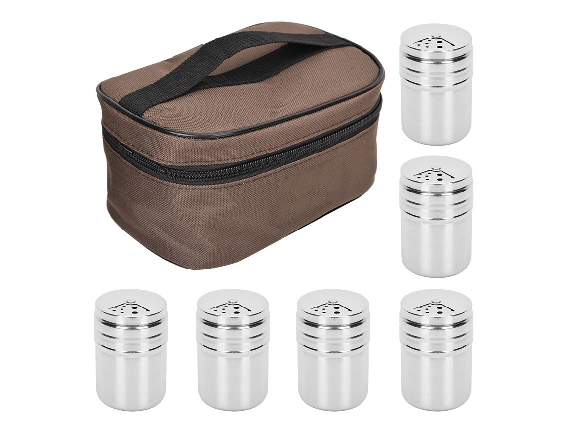 6 Botes De Especias De Acero Inoxidable Con Bolsa De Almacenamiento Para Cocina, Barbacoa Y Camping.