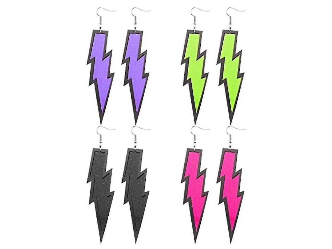 2026-pendientes Retro 80s Para Mujer, 4 Pares De Pendientes Neón, Accesorios Para Fiesta Y Uso Diario