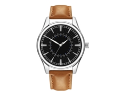 Reloj Empresarial Hombre De Cuero Pu Dial Redondo Reloj De Cuarzo Café Claro Negro