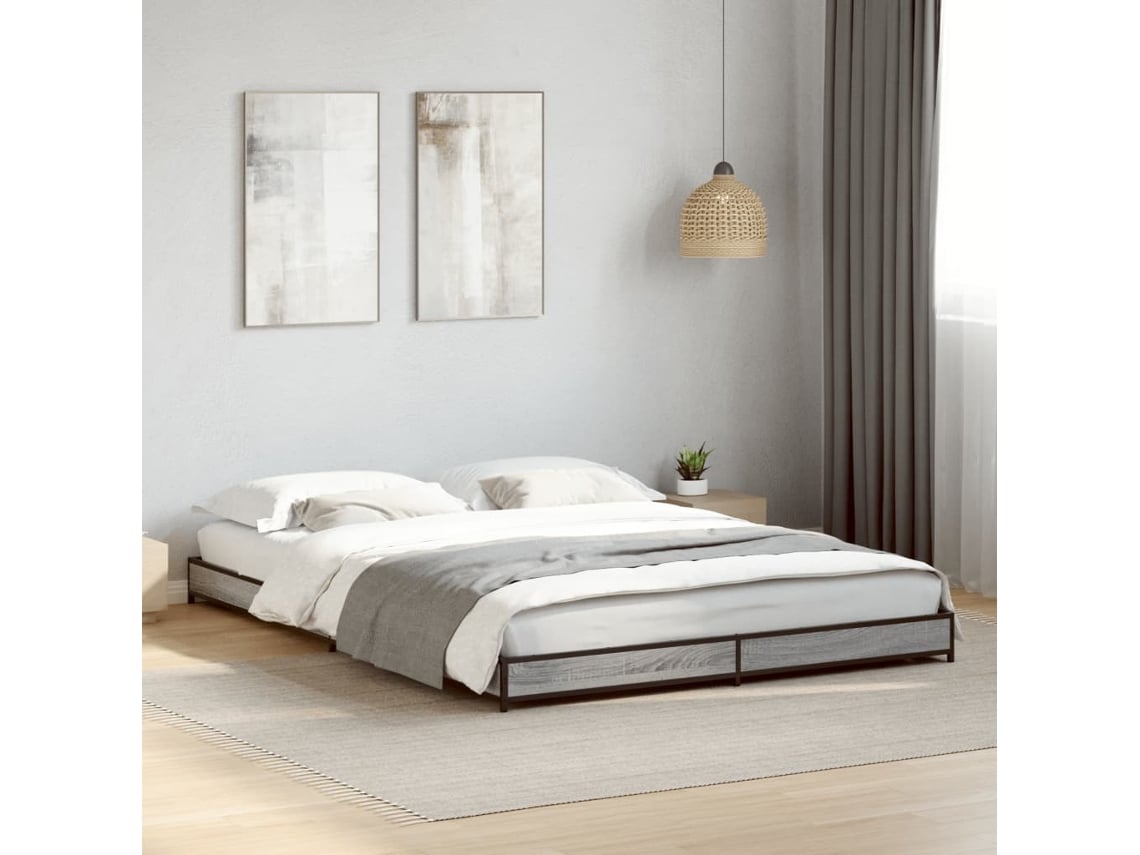 Estructura Cama Madera Ingeniería Metal Gris Sonoma 120x200 Cm