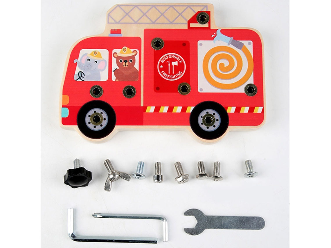 Juguete Educativo: Camión De Bomberos Con Letrero De Actividad Y Juego De Tornillos Para Niños.