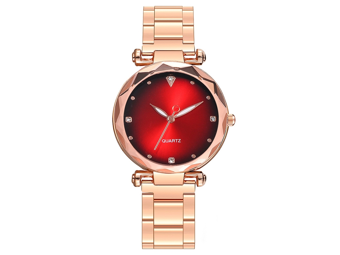 Reloj De Pulsera De Cuarzo Vansvar Para Mujer, Estilo Casual Y Moderno, Con Diamantes De Imitación Rojos.