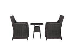Conjunto de bistró de jardín con cojines de mimbre de polietileno negro, Dkd Home Decor