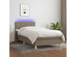 Cama Box Spring Con Colchón Led Tela Gris Taupe 80x200 Cm