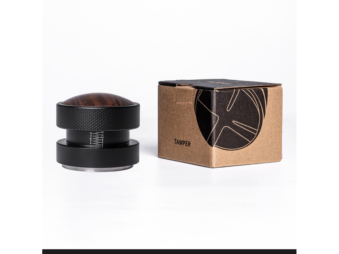 Prensa De Café Espresso De 53 Mm Con Resorte Y Báscula, Base De Acero Inoxidable, Mango De Nogal.