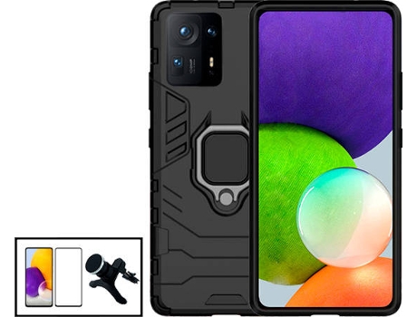 Kit Protector de Cristal Templado 5D Full Cover, Funda 3X1 Military Defender y Soporte Magnético de Coche Reforzado Xiaomi Mix 4 PHONECARE Negro