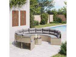 Sofá de jardín con mesa y cojines redondo de mimbre PE beige Dkd Home Decor