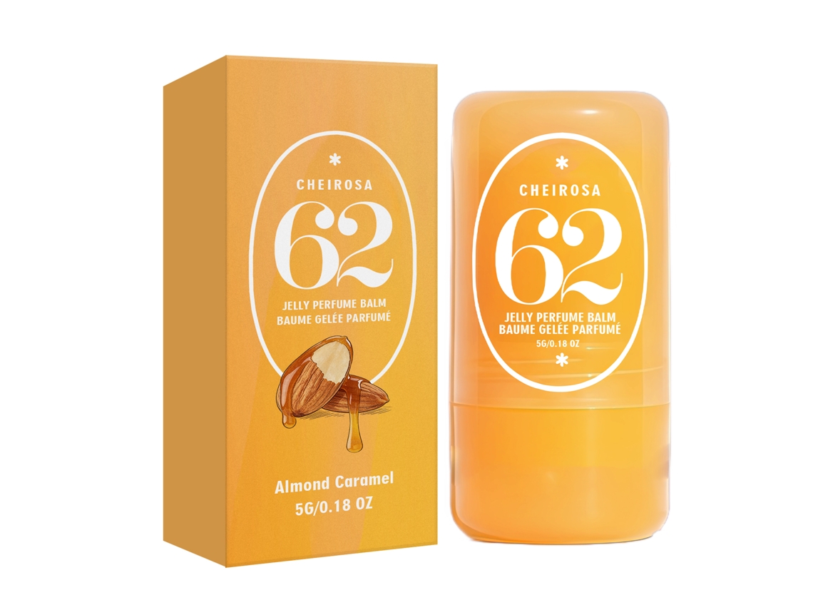 Bálsamo perfumado sólido portátil elegante con aroma a almendra y caramelo de Amz, ideal para el trabajo y citas.