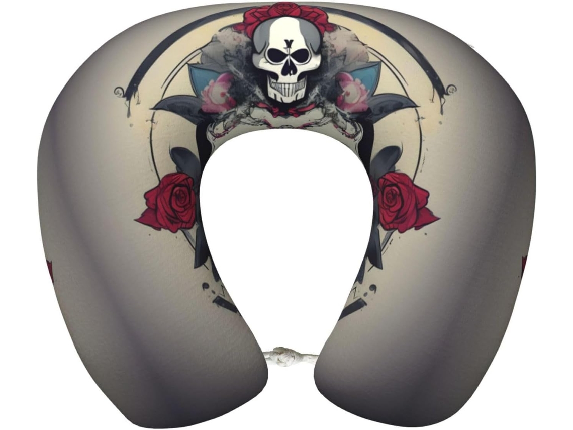 Almohada Viaje Forma Calavera Espuma Viscoelástica Poliéster, Soporte Relajación, Fácil Viajes