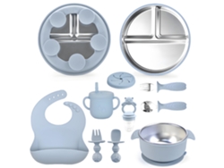 Set De Cubiertos Bebé Eifson 6+ Meses Plato Bol Tenedor Cuchara Silicone (azul)