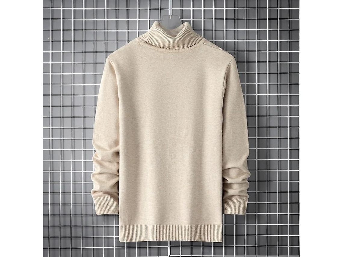 Jersey de cuello alto informal para hombre, ideal para el invierno de 2026, de punto ajustado, color liso, estilo Harajuku, confeccionado en poliéster.