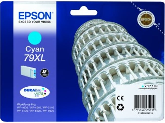 Cartucho de tinta original EPSON 79XL, Torre de Pisa 17,1 ml , Cian, Alta, XL, C13T79024010, T7902