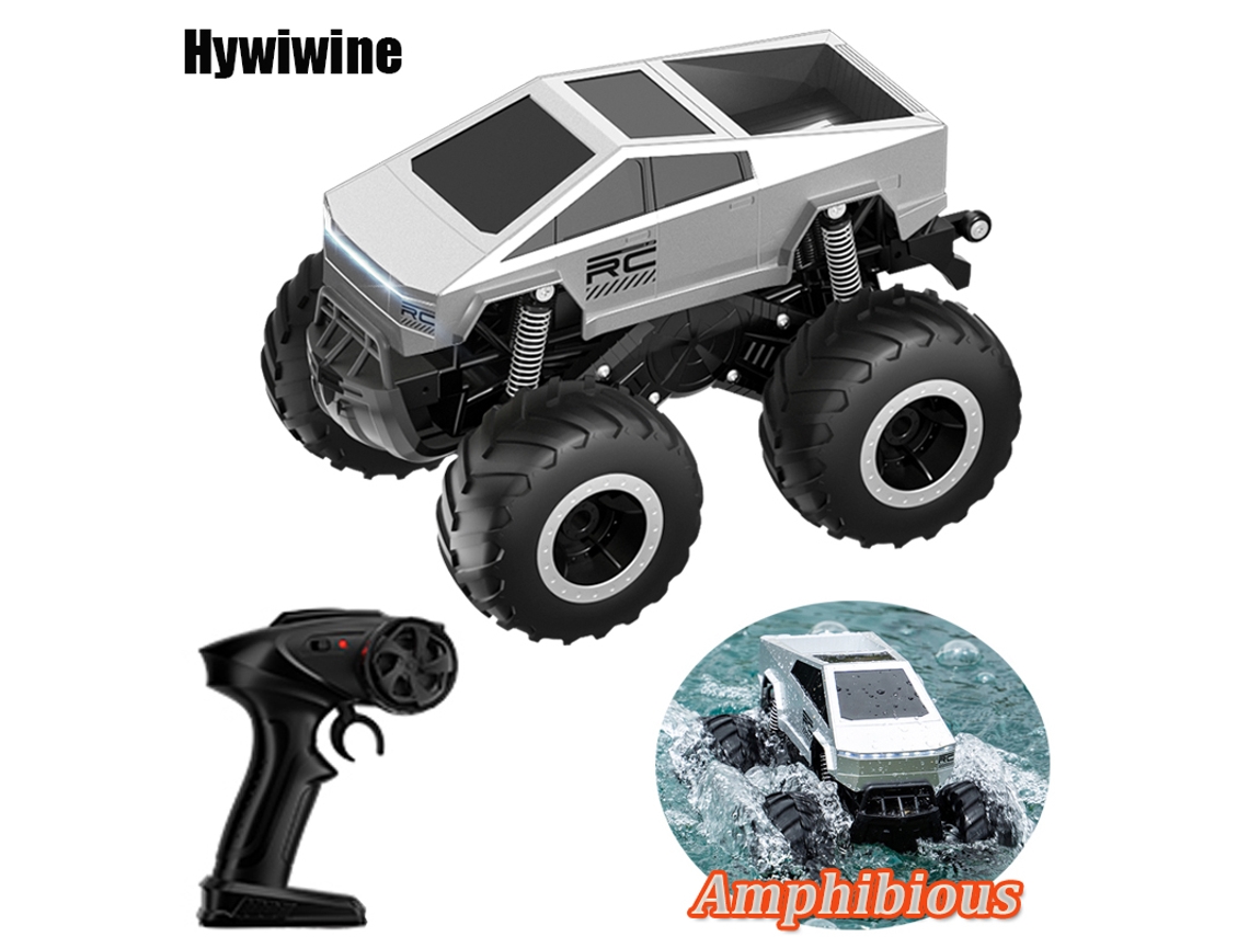 Camioneta anfibia RC, todoterreno de ruedas grandes, alta velocidad, vehículo eléctrico plateado para niños. Aeuzwr