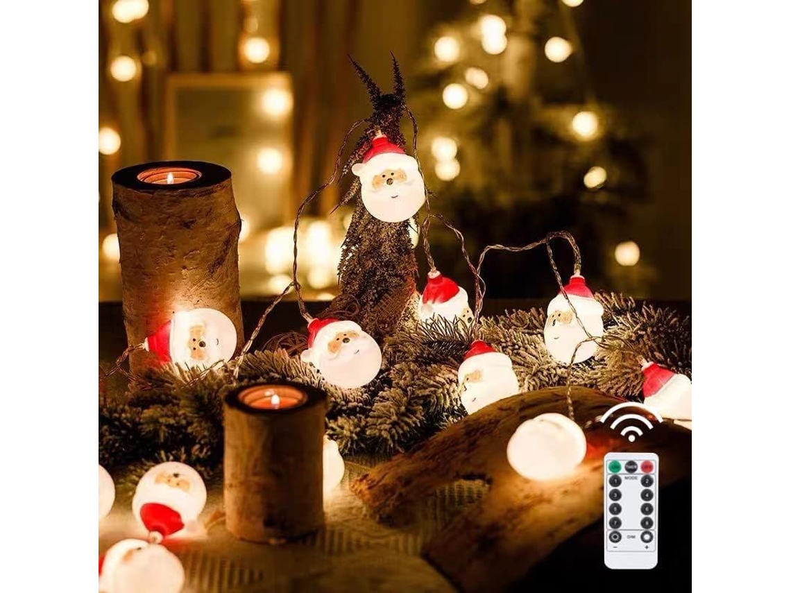 Luces Navideñas Con Cabeza De Papá Noel, 20 Led, 3 M, Funcionan Con Pilas, Decoración Para El Hogar, Jardín Y Fiestas.