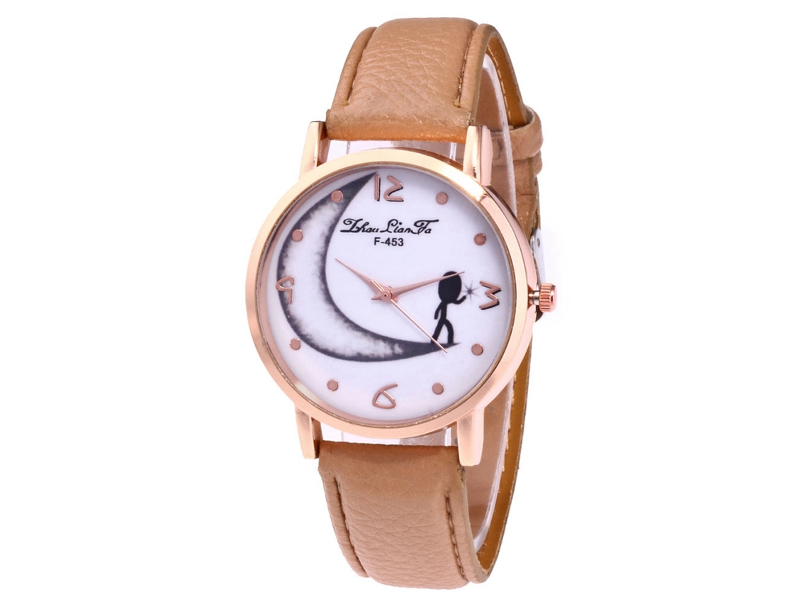 Reloj De Pulsera De Cuarzo Para Mujer Con Correa De Piel Sintética Y Esfera Redonda Beige.