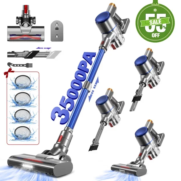 Aspiradora vertical inalámbrica con 50 minutos de autonomía, cepillo con luz LED y sistema anti-enredos, depósito de 1,3L – ideal para pelos de mascotas, alfombras y suelos duros