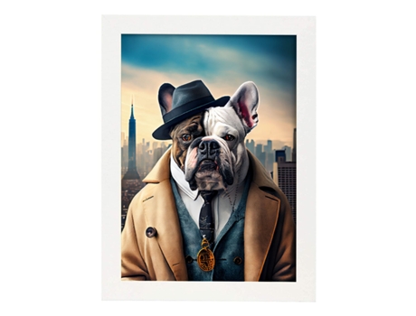 NACNIC Lámina Bulldog Detective Imaginativo En Fotografía A Todo Color Divertidas Ilustraciones Realistas De Animales Con Ropa Humana A4 Marco Blan...