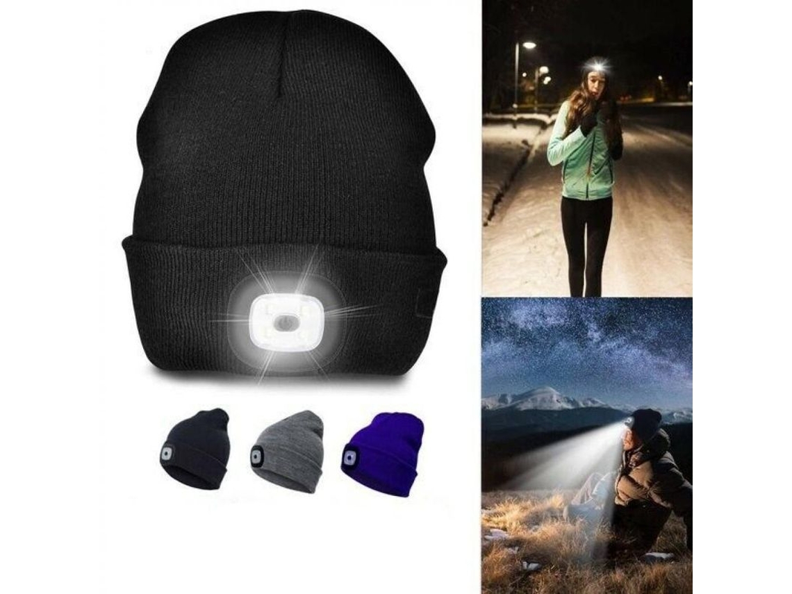 Gorro LED unisex con batería recargable USB, 5 horas de potente luz azul VTL.