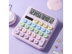Calculadora Chrui de doble fuente con pantalla LCD mecánica de 12 dígitos y botón grande (morado)
