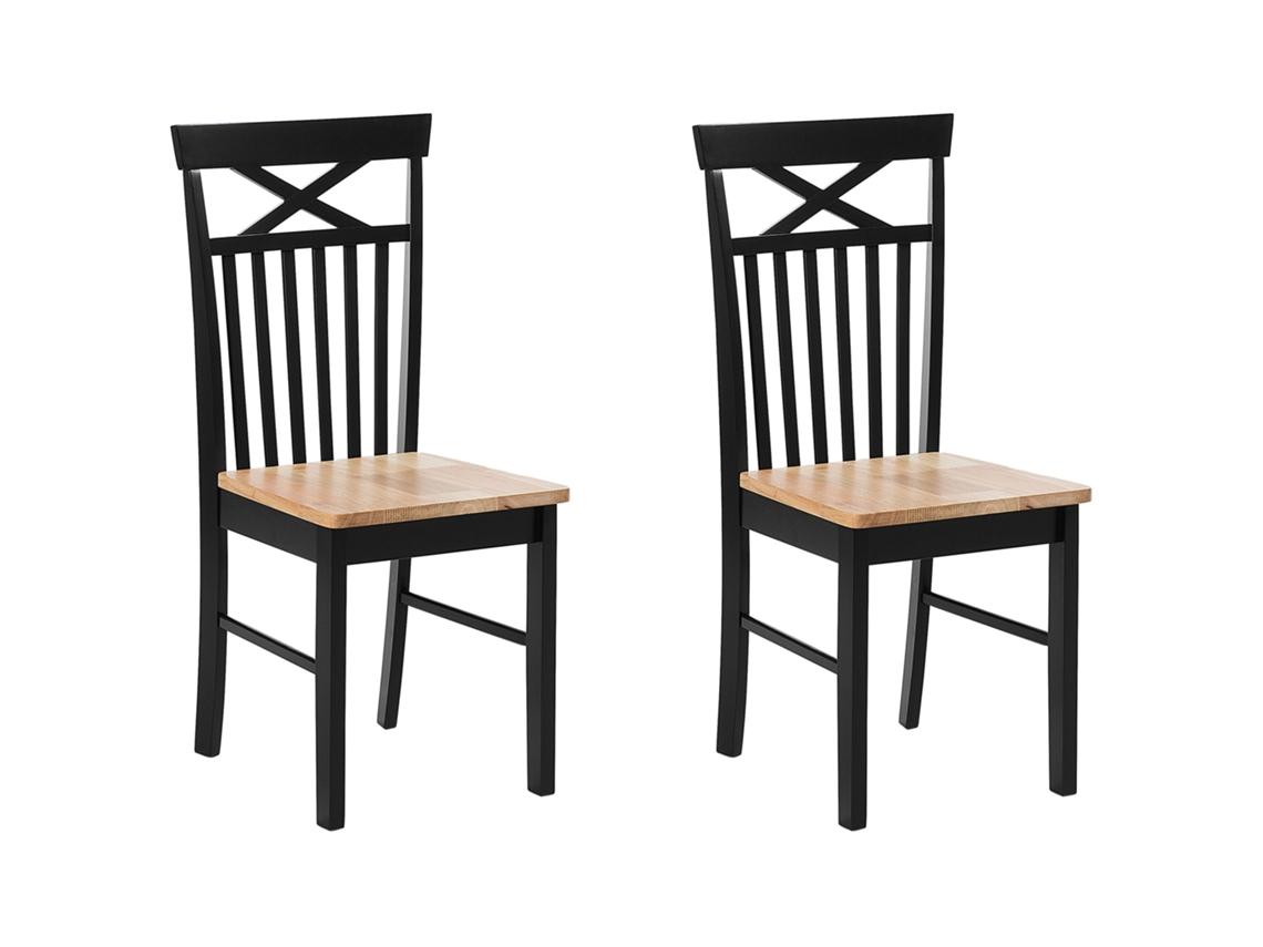 Conjunto de 2 cadeiras de jantar clássicas em madeira de seringueira BELIANI Houston de Madeira de seringueira Preto 44x45x94