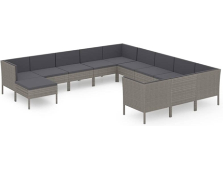 Conjunto 12 de muebles de jardín VIDAXL y cojines ratán sintético gris