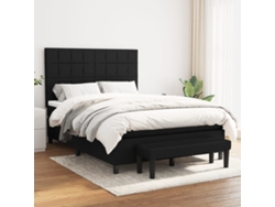 Cama Box Spring Con Colchón Tela Negro 140x190 Cm