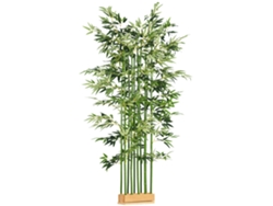 Planta De Bambú Artificial, 180 Cm De Altura, 1640 Hojas, Base De Madera De Pino, 35x10x10 Cm, Verde.