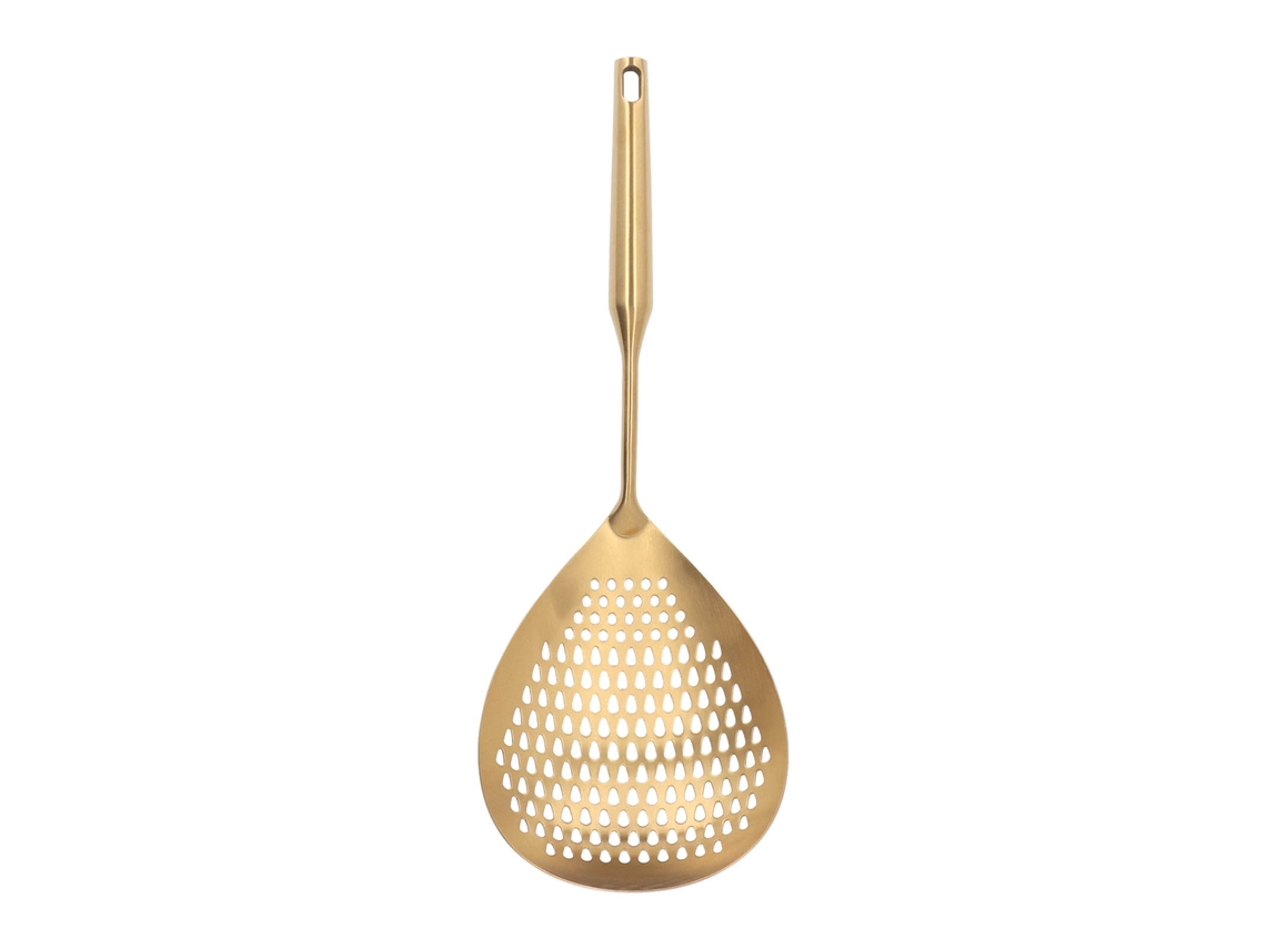 KOFIHETY Espumadera de acero inoxidable para freír, cucharón espumador de acero inoxidable 304 resistente con recipiente extra profundo y mango ergonómico larg